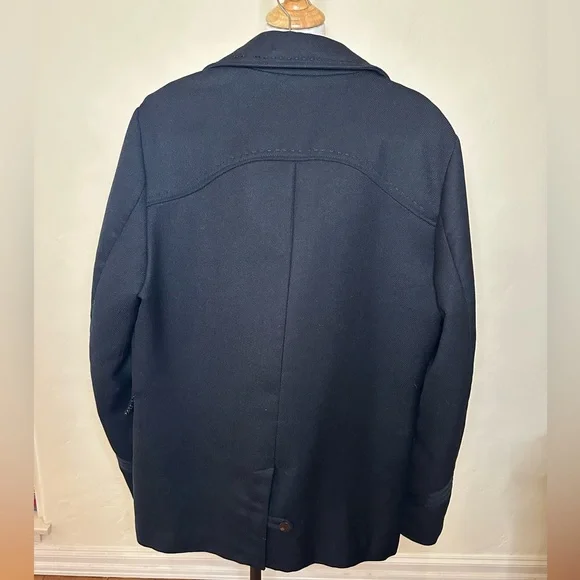 Men's Black Double-Breasted Peacoat w/Skull buttons & sweatshirt lining - Picture 2 of 12